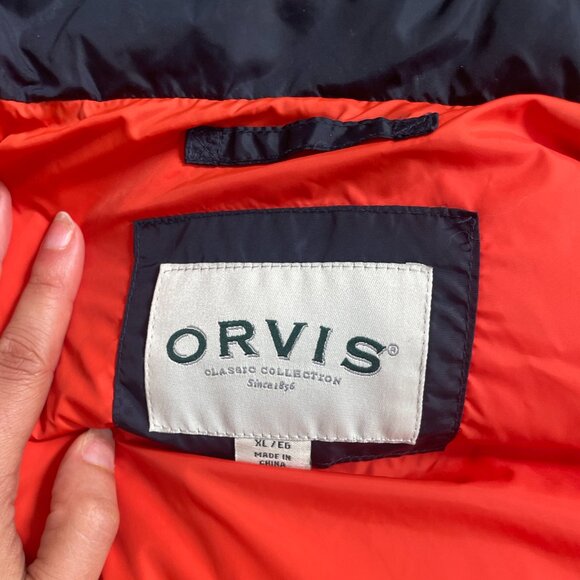 Orvis Classic Collection Women's Navy Blue Down Puffer Vest Orange Accents XL - Picture 7 of 9